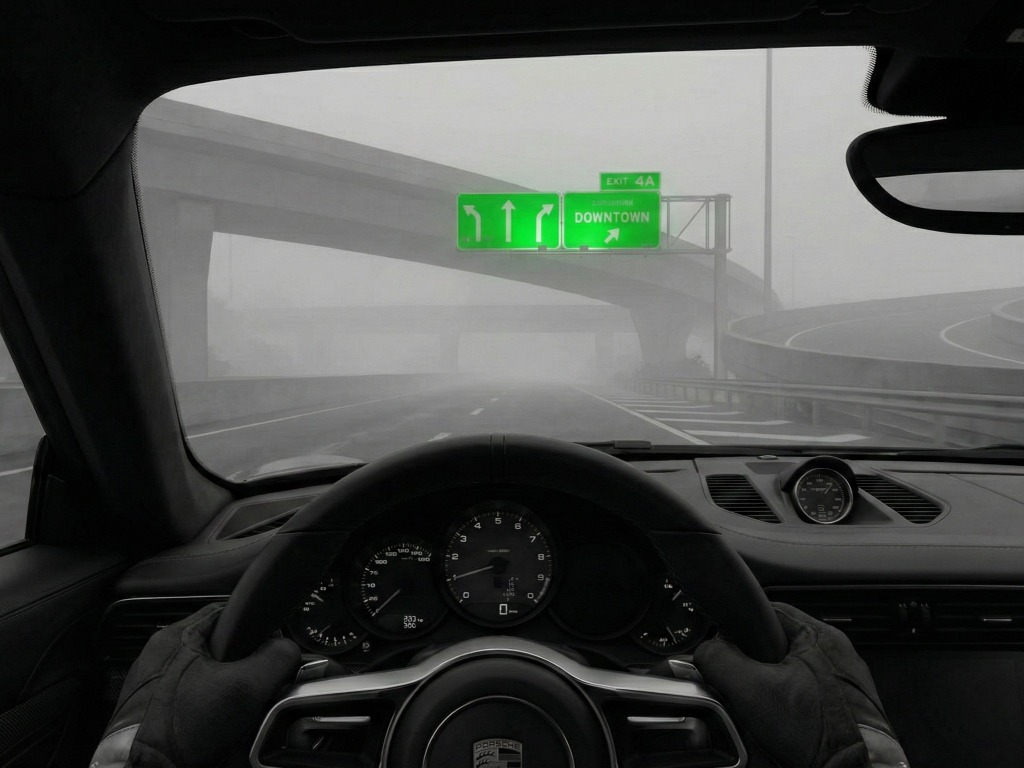 Driving through fog representing business blindness